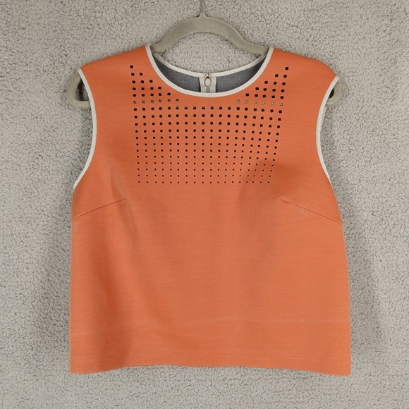 Clover Canyon‎ Women's Large Sleeveless Top Laser Cutout Scuba Blouse Orange - Picture 1 of 8